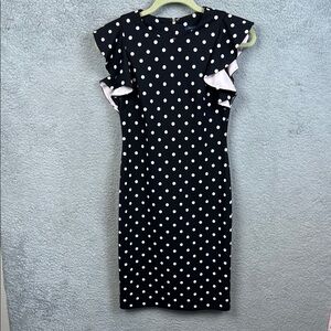 Tommy Hilfiger Black Polka Dot Dress Flutter Sleeve Stretchy Body Con